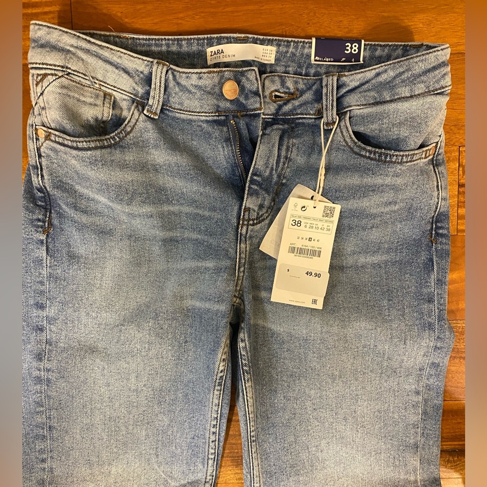 NWT Zara Basic Z1975 Denim Straight Leg Ankle Pearl Cuff Jean Size 06/38 - Picture 7 of 9